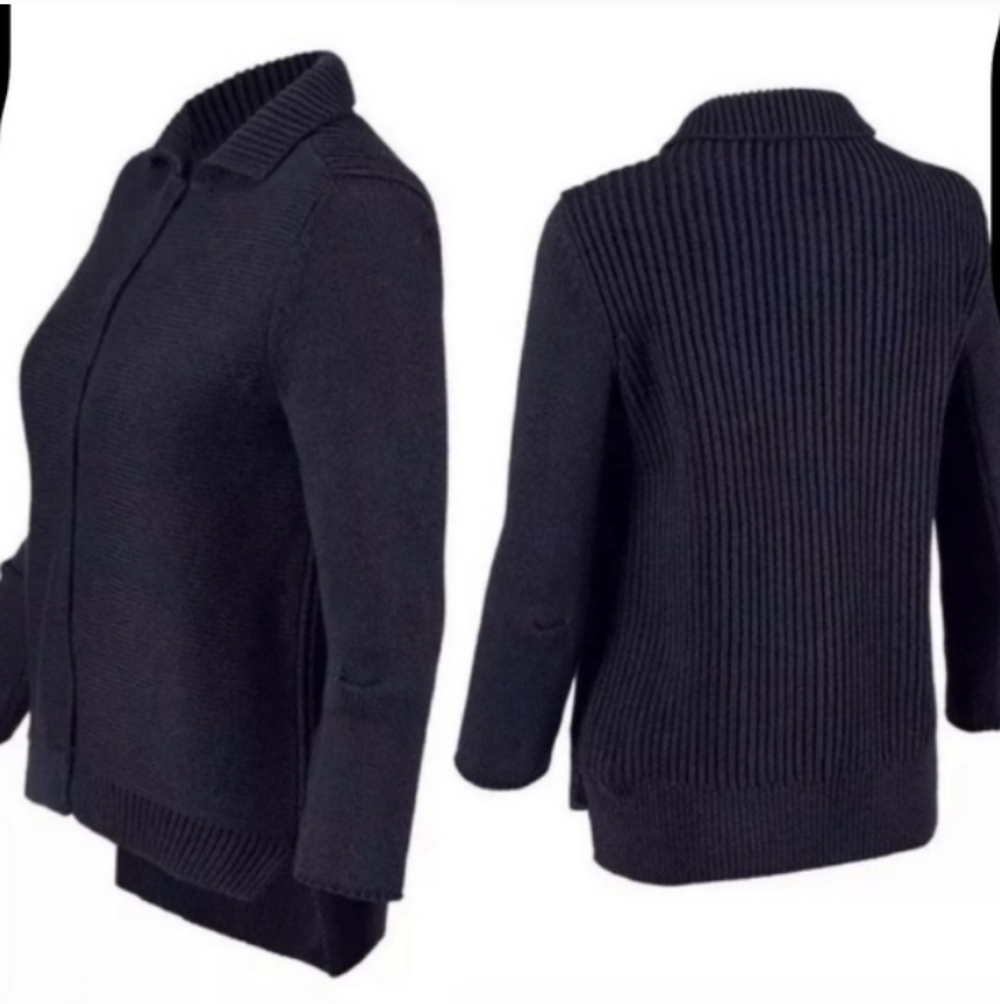 CAbi Navy Blue Ribbed Cardigan Sweater Snap Size small